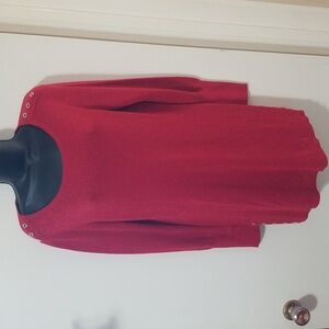 💕 3/$15 Lily Morgan Red Metallic Sweater Grommet Trim Shimmer Knit  M